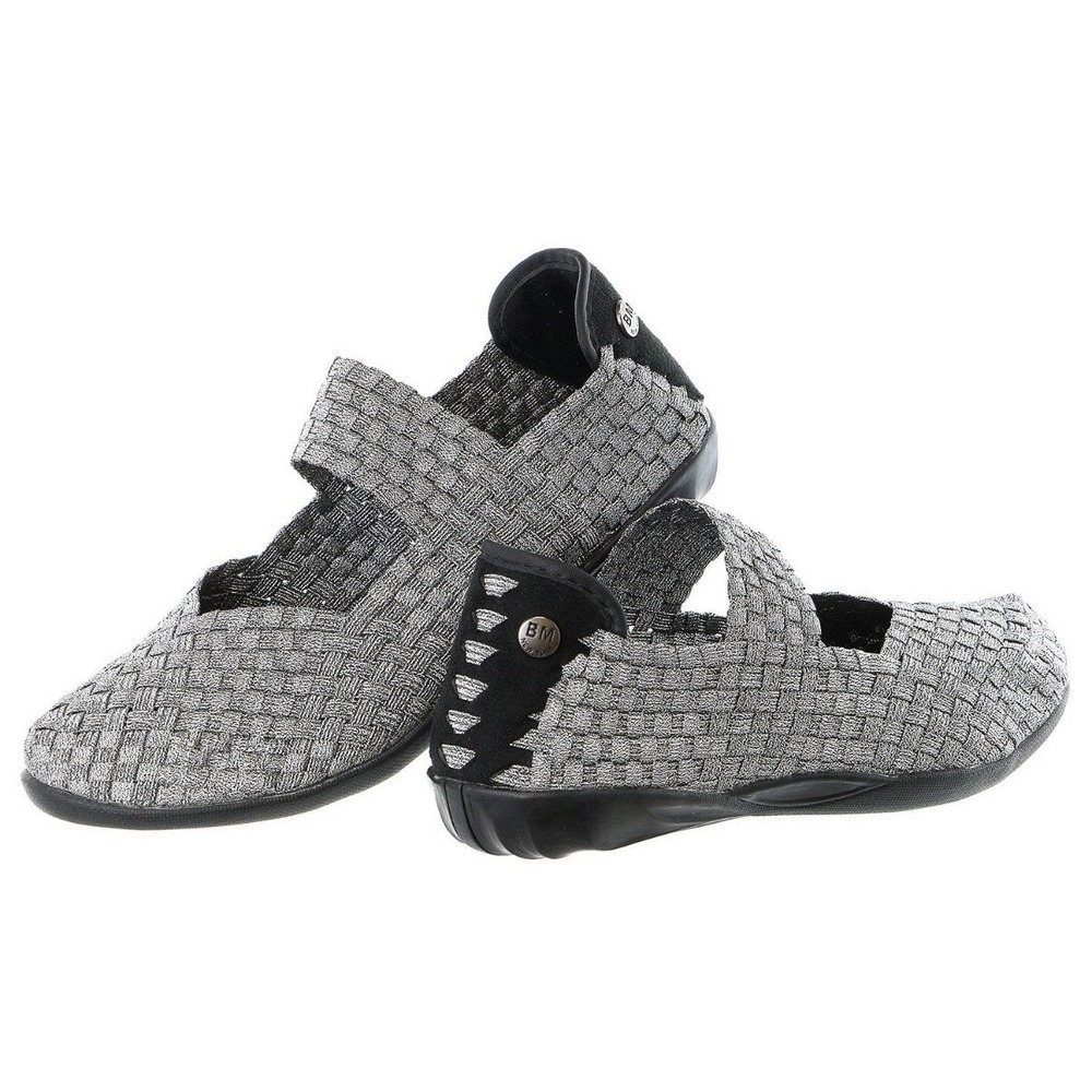 Bernie Mev Cuddly Silver Metallic Woven Elastic Mary Jane Flats Girls Size‎ 34